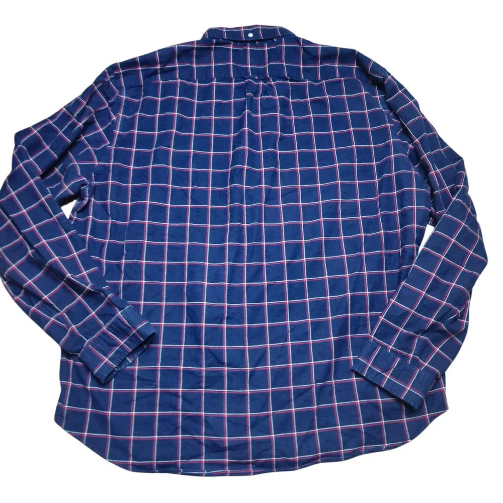 J. Crew Oxford 2XL XXL Blue Red White Plaid Flannel Button Down Shirt